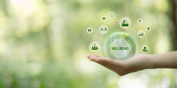 Hand hält Symbole aus dem Bereich Gesundheit